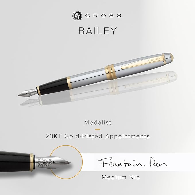 Cross Bailey Refillable Fountain Presented in a Premium Gift Box - Medium Point, Black Ink, Medalist-DeskLoop Office