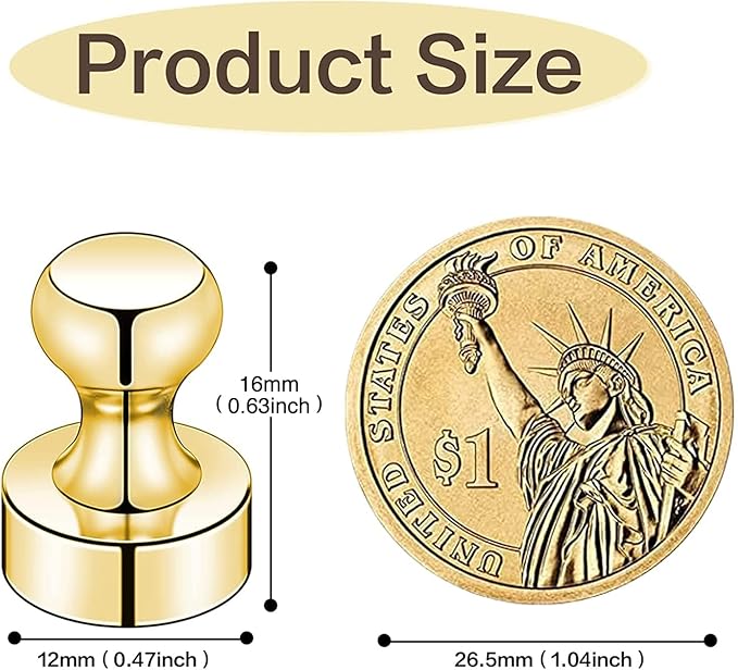 LOVIMAG Refrigerator Magnets, Fridge Magnets, Strong Whiteboard Magnets, Gold 25 Pcs Magnetic Push Pins, Strong Metal Magnets for Fridge, Whiteboard, Office, Classroom, Map, Kitchen-DeskLoop Office