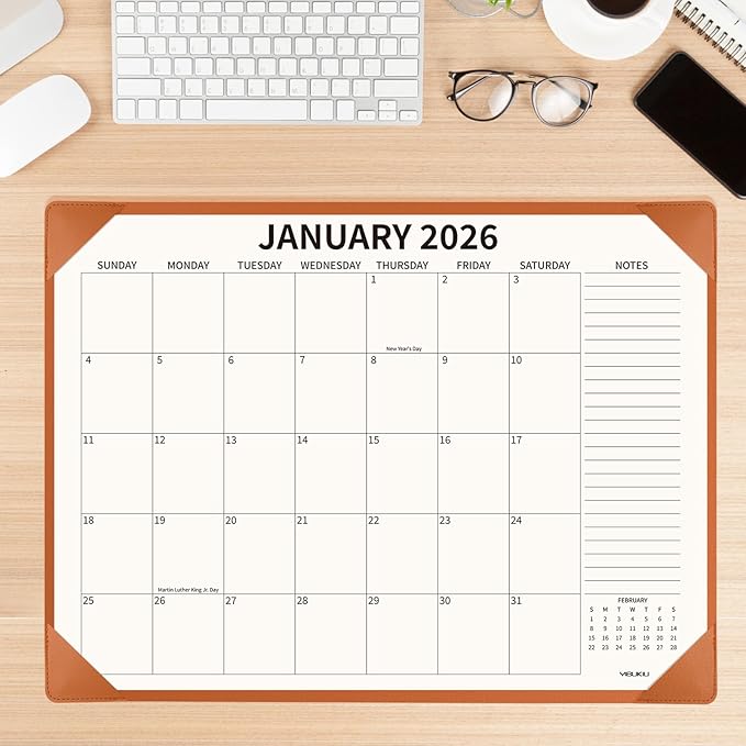 Desk Calendar 2025-2026 with Desktop Mat, 22x17 inch Large Desk Pad Calendar July 2025 to June 2026, Big Desk Planner for Home Office and School, Brown-DeskLoop Office