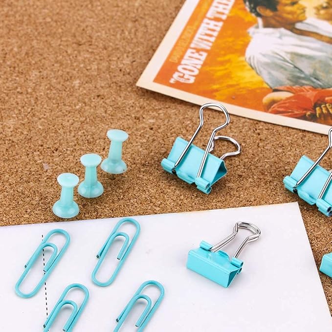 Paper Clips and Binder Clips Set, Metal Assorted Sized Binders with Push Pins, Cute Office Supplies for Desk, Desk Accessories (Green Set of 3)-DeskLoop Office
