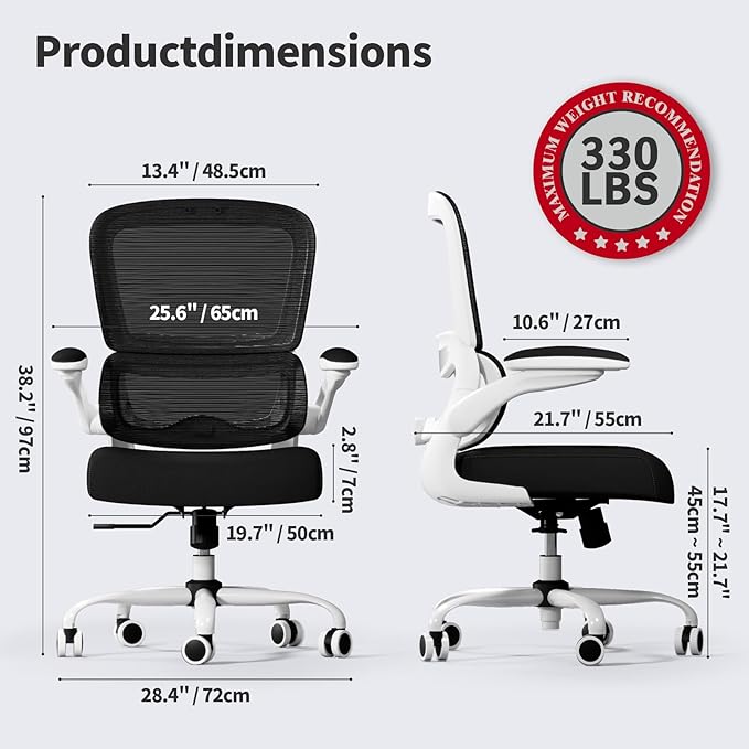 TRALT Office Chair - Ergonomic Desk Chair with Adjustable Lumbar Support, Mesh Computer Chair, Executive Chairs for Home Office Comfortable Lumbar Support (White+Black)-DeskLoop Office