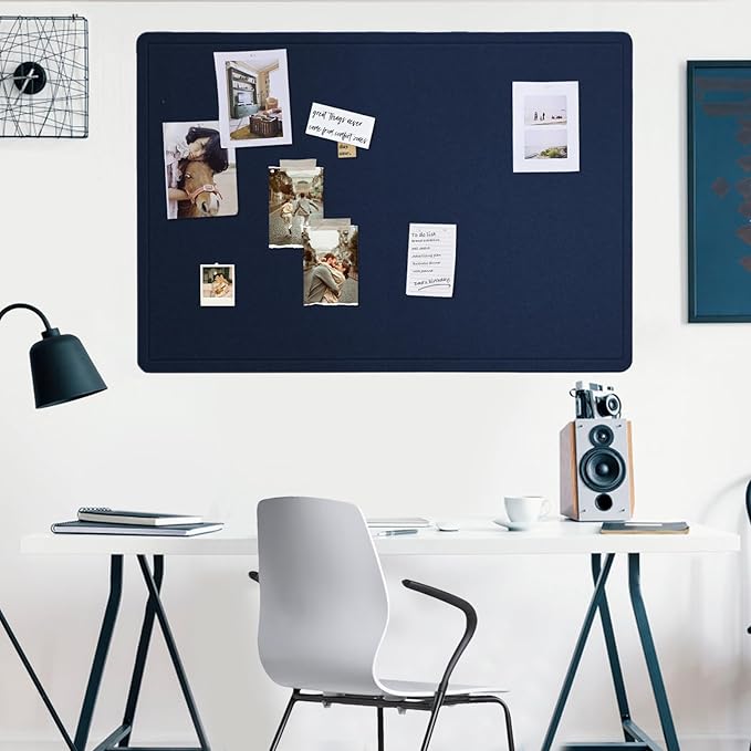Large Bulletin Board - 48 x 36 Inches, Decorative Felt Pin Board for Wall - 4' x 3' Foldable Photo Display Board with Self-Adhesive Tape, Includes 20 Push Pins - Dark Blue-DeskLoop Office