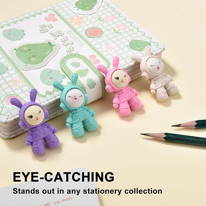 20Pcs Outer Space Themed Erasers for Kids Bulk, Cute Rabbit Astronaut Buddy Eraser Spaceman Erasers for School Classroom Supplies Party Favors-DeskLoop Office