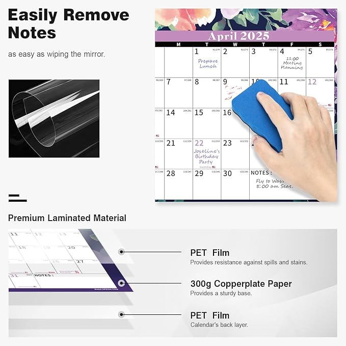 Ospelelf Dry Erase Wall Calendar 2025-2026 Large Laminated Calendar 32'' x 48'' Yearly Office Horizontal 24 Month Calendar, Use Jan 2025 - Dec 2026 (Floral)-DeskLoop Office