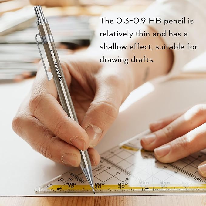 Nicpro 33PCS Metal Mechanical Pencil Set in Leather Case, Art Drafting Pencil 0.3, 0.5, 0.7, 0.9 mm, 2mm Lead Pencil Holders for Sketching Drawing With 18 Tube (6B 4B 2B HB 2H 4H Colors) Lead Refills-DeskLoop Office