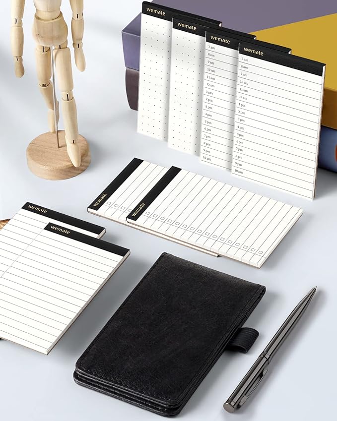 WEMATE 10 Pieces Small Notepad Holder Set Pocket Notebook - Included Mini Pocket Notepad Holder Set with 8 Memo Book Refills and Metal Pen for Meetings, Daily Records, and Notes 3 x 5 Inch (Black)-DeskLoop Office