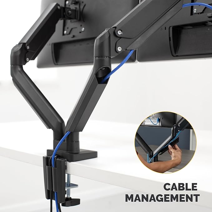 Fellowes Platinum Series Dual Monitor Arm for 40-Inch Monitors, Full Motion, 360° Rotation, VESA Mount with Grommet or Clamp, USB Ports, Ergonomic, Black, 8042501-DeskLoop Office