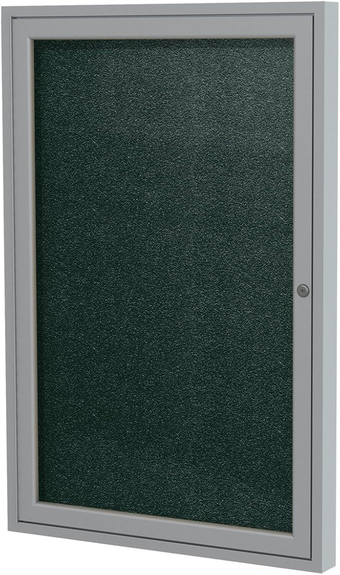 Ghent 36"x36" 1-Door Outdoor Enclosed Vinyl Bulletin Board, Shatter Resistant, with Lock, Satin Aluminum Frame - Ebony (PA13636VX-183), Made in the USA-DeskLoop Office
