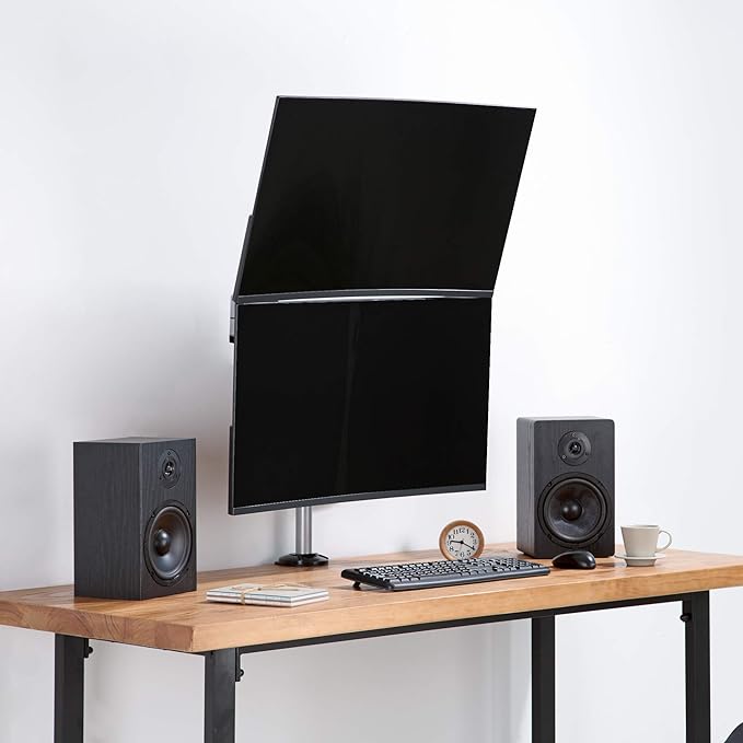 AVLT Dual 17"-32" Stacked Monitor Arm Desk Mount for 2 Flat or Curved Screens, Full Motion Height Adjustable with Swivel, Tilt, Rotation, Extra Tall, VESA, C-Clamp or Grommet Base-DeskLoop Office