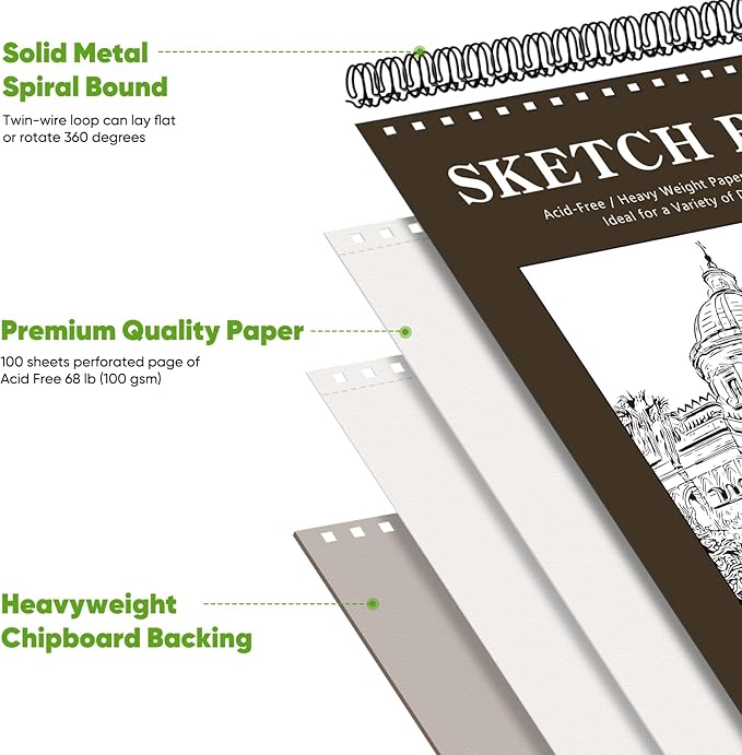 Soucolor 11" x 14" Large Sketchbook, 100 Sheets 68lb/100gsm Top Spiral Bound Large Sketch Pad, Acid Free Big Sketch Paper for Drawing, Illustration, Art Class Students-DeskLoop Office