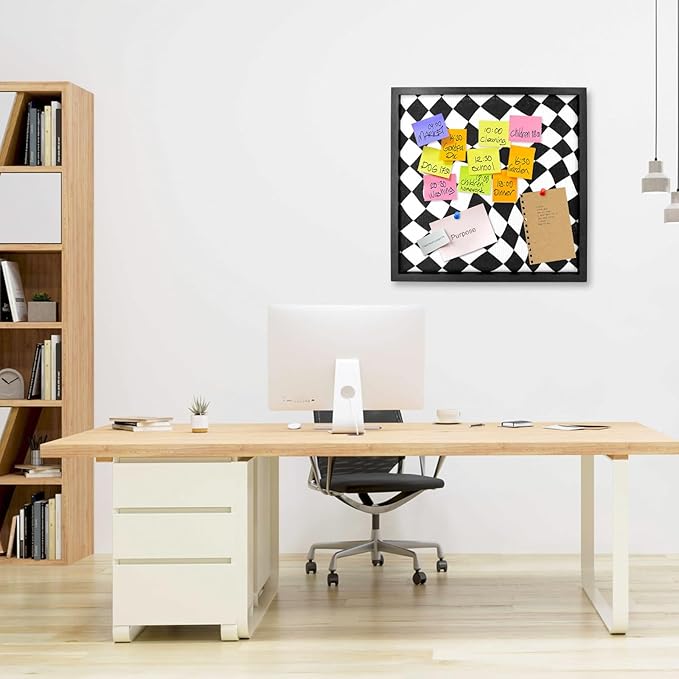 Cork Bulletin Board with Decorative Black and White Linen – 20x20 Inch Square Pin Board for Walls, Girls Vision Board for Organizing Notes, Photos & Reminders, Perfect for Office & Home-DeskLoop Office