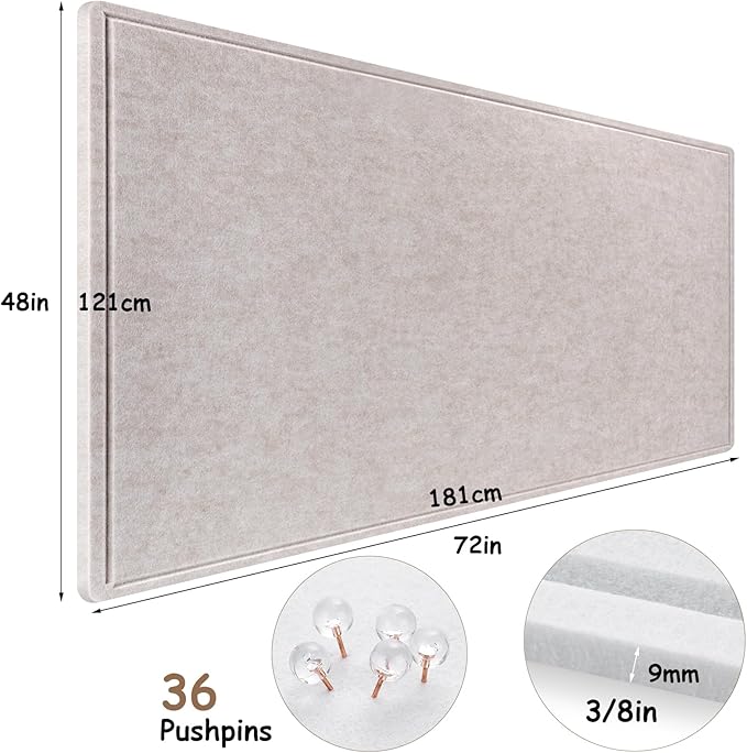 Large Bulletin Board, Foldable 72x48 Inches Cork Board Alternative, Large Felt Board Decorative Pin Board for Wall, Foldable Photo Board Self-Adhesive Vision Board with 36 Pushpins Light Khaki-DeskLoop Office
