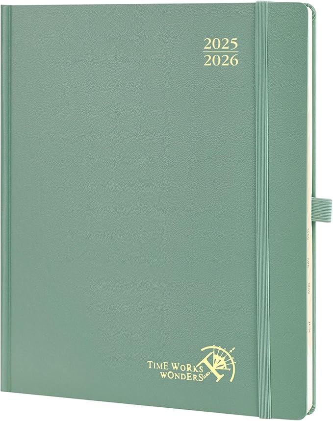POPRUN Planner 2025-2026, (Large 8.5'' x 10.5'' Hard Cover) Academic Calendar (July 25-June 26) Daily Weekly and Monthly Appointment Book with Hourly Time Slots, Monthly Tabs, 100 GSM - Midnight Green-DeskLoop Office
