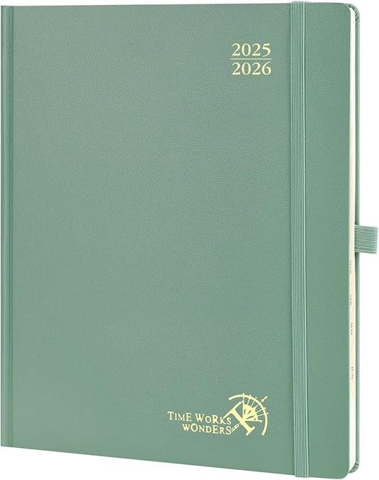 POPRUN Planner 2025-2026, (Large 8.5'' x 10.5'' Hard Cover) Academic Calendar (July 25-June 26) Daily Weekly and Monthly Appointment Book with Hourly Time Slots, Monthly Tabs, 100 GSM - Midnight Green-DeskLoop Office