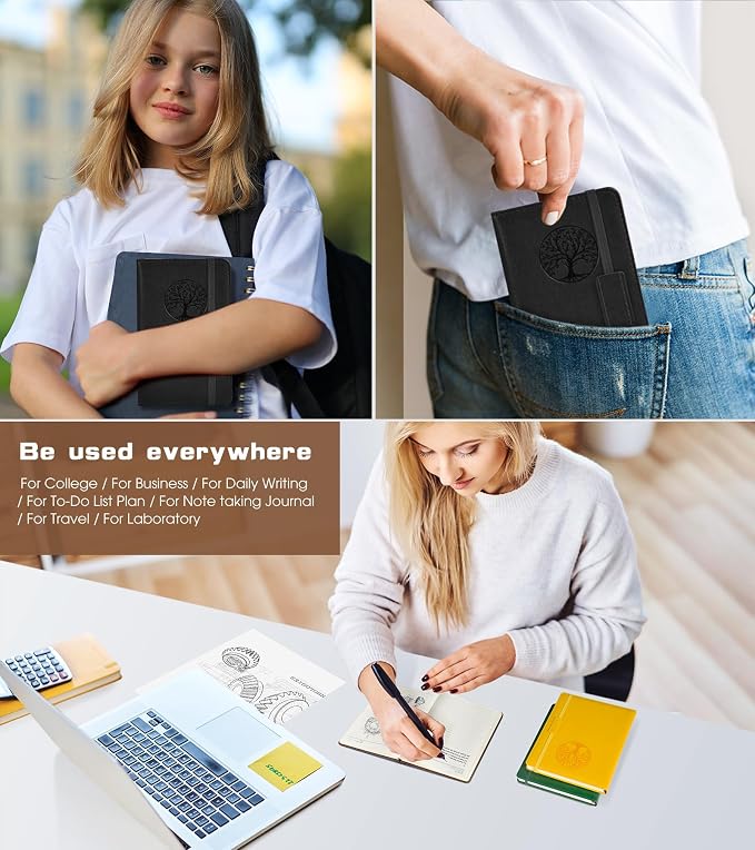 Biuwory A6 Leather Pocket Notebook, 140 Lined Pages Hardcover Small Journal | - Image 7