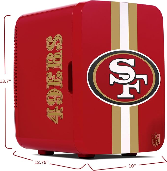 Ukonic NFL San Francisco 49ers 15-Can Mini Fridge 10L – AC/DC Powered, Official Team Colors & Logo, Portable Cooler for Tailgates, Home, Office, or Car-DeskLoop Office