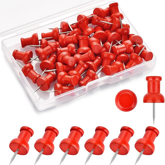 40Pcs Wood Push Pins, Decorative Thumb Tacks, Wooden Pins and Tacks, Cork Board Thumbtacks, Cute Thumbtack for Wall and Bulletin Board, Map Pins-DeskLoop Office
