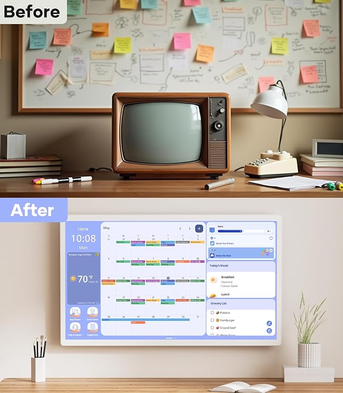 Cozyla Digital Calendar+ 2: 24 inch Wall Planner Touch Screen Chore Chart Customize Dashboard Smart Electronic Calendar for Family Schedules Meal Planner Support Any Google Play App Wall Mount White-DeskLoop Office