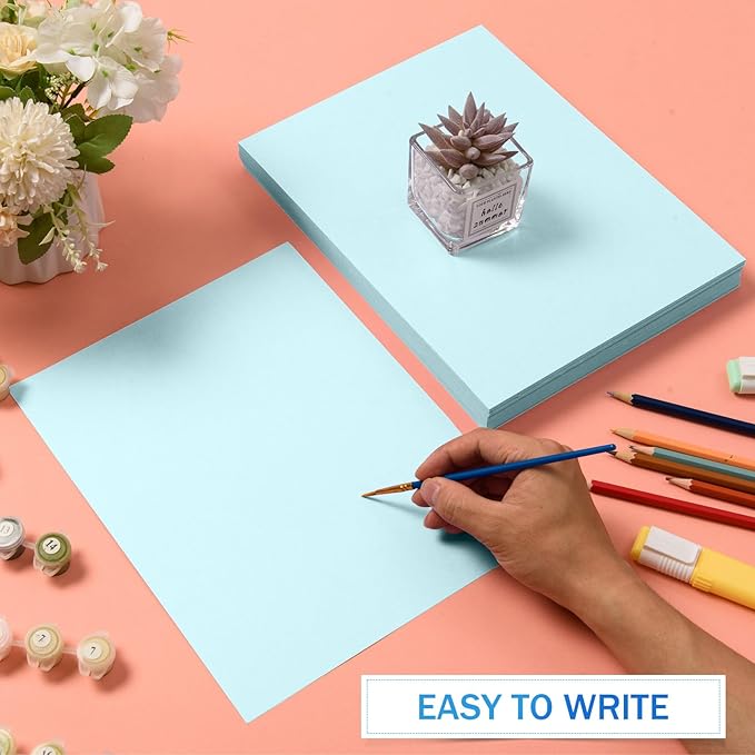 MixTeach 100 Sheets Light Blue Cardstock 8.5 x 11 Inch Thick Cardstock Paper, 250gsm/92lb Double Sided Light Blue Cardstock Printer Paper for Cards Making Crafts Scrapbook Invitations Drawing Printing-DeskLoop Office