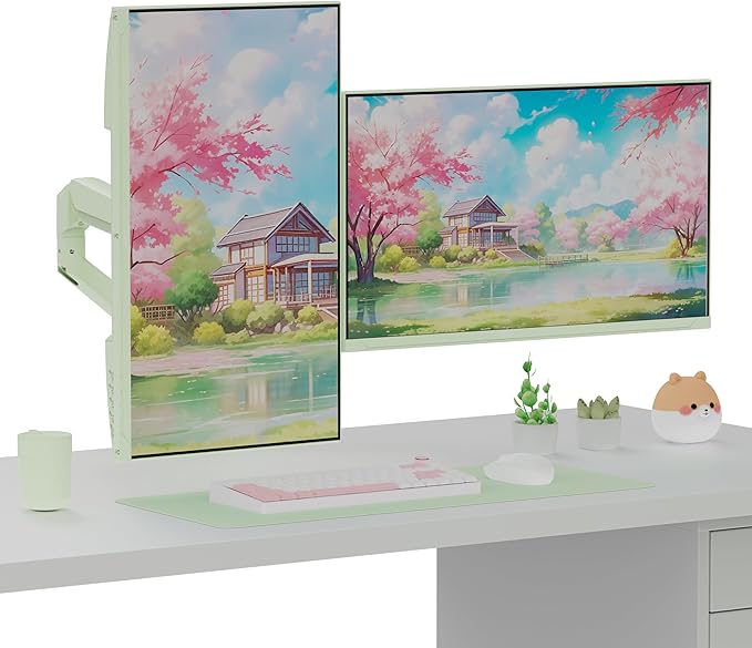 Pixio PS1D Wave Mint Dual Monitor Arm Stand Desk Mount - Fits up to 32 inches Monitors and up to 19.8lbs. VESA Compatibility and Integrated Cable Management-DeskLoop Office