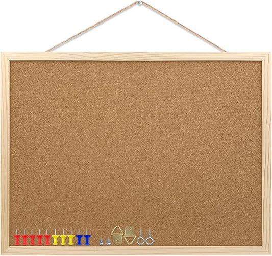Cork Bulletin Board, 17.7X 13.3 Inches with Oak Wood Finish Frame, Wall Mounted for Office Home and School(Pins, Eye Bolts, gaskets, Screws)-DeskLoop Office