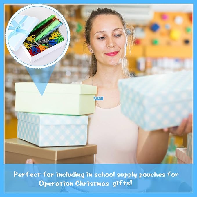 PerKoop 200 Pcs School Supplies with 100 Pcs Safety Blunt Tip Student Scissors 100 Pcs 12 Inch Plastic Rulers Back to School Supply Kit for Operation Christmas Charity Donation Supplies (Cute Color)-DeskLoop Office