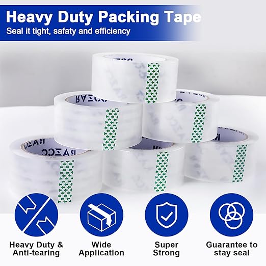 Clear Packing Tape, 36 Rolls Heavy Duty Packaging Tape with Dispensers for Packing Shipping Moving and Sealing, Thicker Packing Tape-2" x 65 Yards Per Roll, 2340 Total Yards-DeskLoop Office