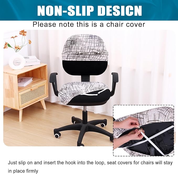 Smiry Stretch Printed Office Computer Chair Covers, Universal Washable Removable Desk Rotating Chair Slipcovers Protector, Seat + Backrest Cover - Brown and White-DeskLoop Office