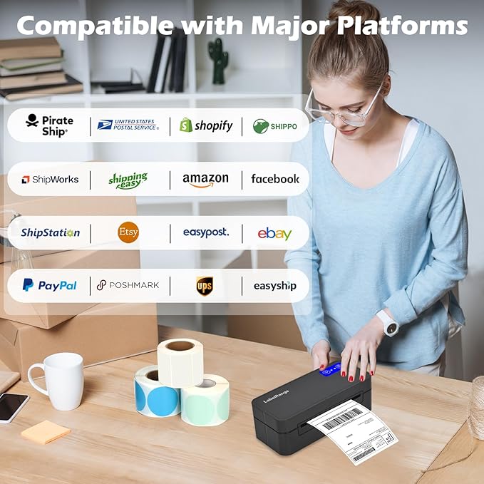 Bluetooth Thermal Label Printer for Mac, Windows, Phone, Tablet, Wireless 4x6 Shipping Label Printer for Shipping Packages, Support USPS, Ebay, Amazon, Pirate Ship-DeskLoop Office