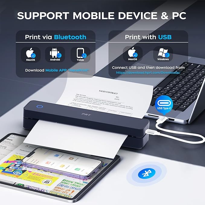 PRT Thermal Portable Printer Wireless for Travel, Inkless Bluetooth Support 8.5"x11" US Letter, A4, Compatible with iOS, Android, Laptop, Mobile Printer for Office, Vehicle, Home Use-DeskLoop Office