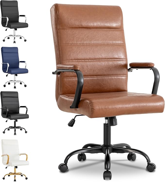 Office Desk Chair,Modern Leather Conference Room Chairs,High Back Home ofiice Chair,Adjustable Height Swivel Executive Computer Chair with Padded Seat and Armrest (Brown with Black Frame)-DeskLoop Office
