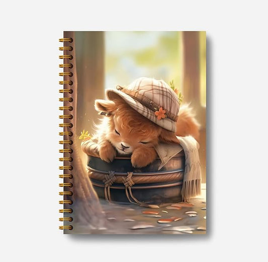 Cute Highland Cow Notebook - Western Cow Notebook, Highland Cow Office Supplies, Highland Cow Gifts, Cow Lover Gifts, Cute Cow Stuff, Funny Sleeping Highland Cow Spiral Notebook 5.5x8.3-DeskLoop Office