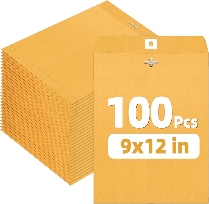 SUNEE 9x12 Clasp Envelopes 100 Count - 9x12 Inch Brown Kraft Envelopes with Clasp Closure – for Home, Office, Business, Legal or School, Great for Filing, Storing or Mailing Documents-DeskLoop Office