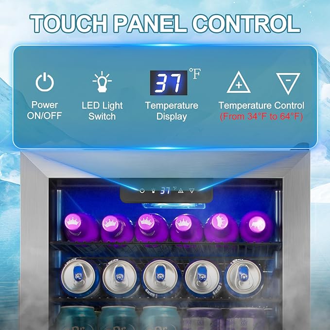 Beverage Refrigerator Cooler, 128 Cans Mini Fridge Glass Door for Drink Beer Soda Wine, 3.2 Cu.Ft Small Fridge for Kitchen Bedroom Office Bar, with 4 Adjustable Removable Shelves, Stainless Steel-DeskLoop Office