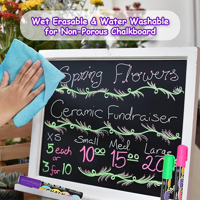 Liquid Chalk Markers Set (8 Pack), 6mm Reversible Thick & Chisel Tip, Wet Erase Paint Pens for Non Porous Blackboard Chalkboard, Car Glass Windows, School Business Supplies (8 Neon Color)-DeskLoop Office