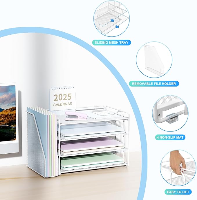 Spacrea Desk Organizers and Accessories, Paper Organizer for Desk with File organizer, Desk Accessories & Workspace Organizers for Office Supplies (White)-DeskLoop Office