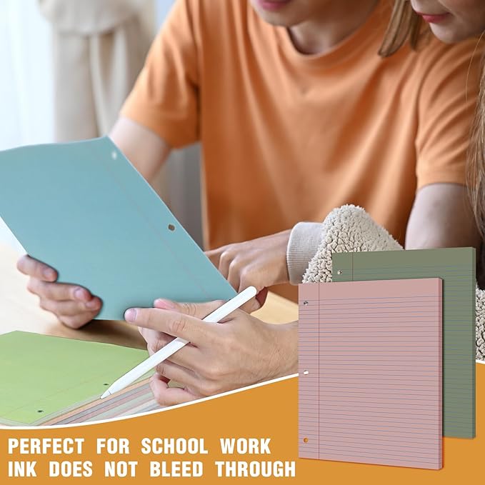 PerKoop 600 Sheets Colored Loose Leaf Paper 8.5" x 11" college ruled Lined 3 Hole Punched notebook Filler Paper for 3 Ring Binders Office School Supplies (Gemstone Color)-DeskLoop Office