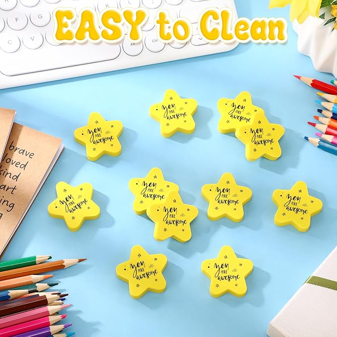 Spakon 25 Pcs Inspirational Star Erasers for Kids Bulk Cute Back to School Erasers 1.57" Fun Eraser for Classroom Prize You're A Star Yellow Motivational Gift for School Student Rewards-DeskLoop Office