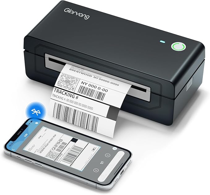 Bluetooth Thermal Shipping Label Printer, 4X6 Inkless Label Machine for iOS, Android, Laptop, Wireless Printer for Small Business, Compatible with Amazon, UPS, Shopify, Black-DeskLoop Office