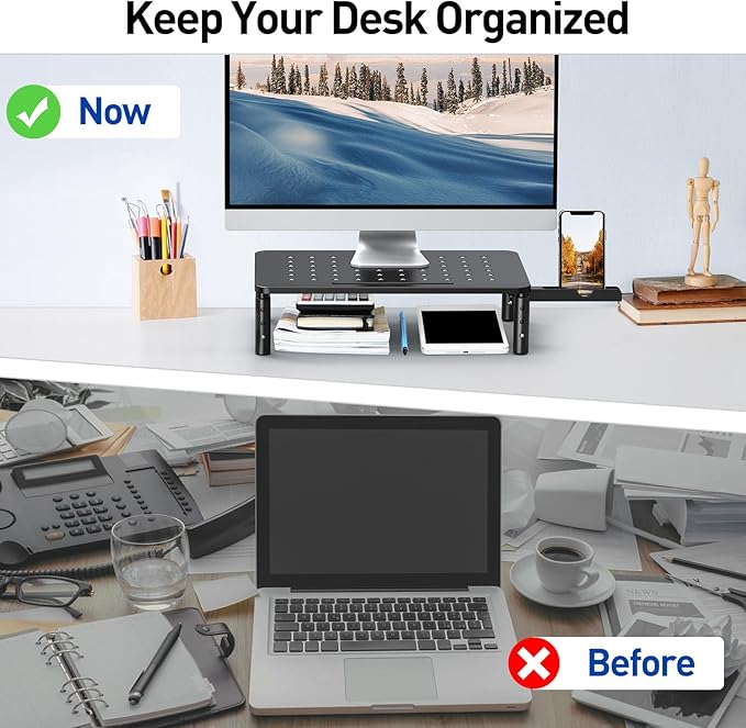 Zimilar 2 Pack Monitor Stand , 3 Height Adjustable Stand with Unique Star Mesh for Computer, Laptop, Printer, Notebook, iMac, Premium Metal Monitor Risers for 2 Monitors-DeskLoop Office