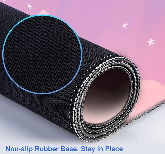 Cute Anime Cloud Desk Mat, Beautiful Pink Stitching Edge Non Slip Rubber Mouse - Image 7