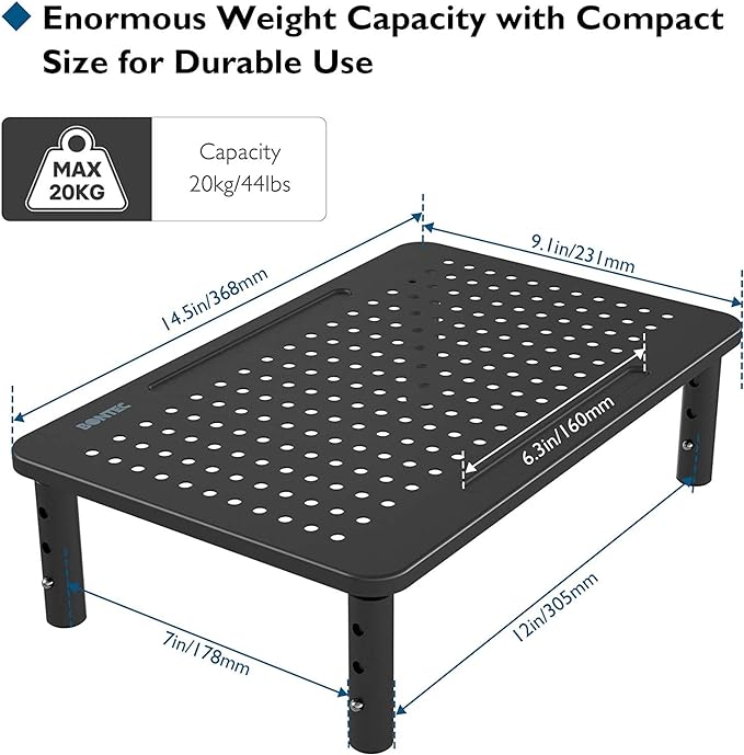 BONTEC 2 Pack 3 Height Adjustable Monitor Stand Riser with Pen Holder, Ergonomic Metal Laptop Stand with Cable Management, Desktop Stand for Computer, Printer, Monitor, Laptop, Black Steel, 14.5 in-DeskLoop Office