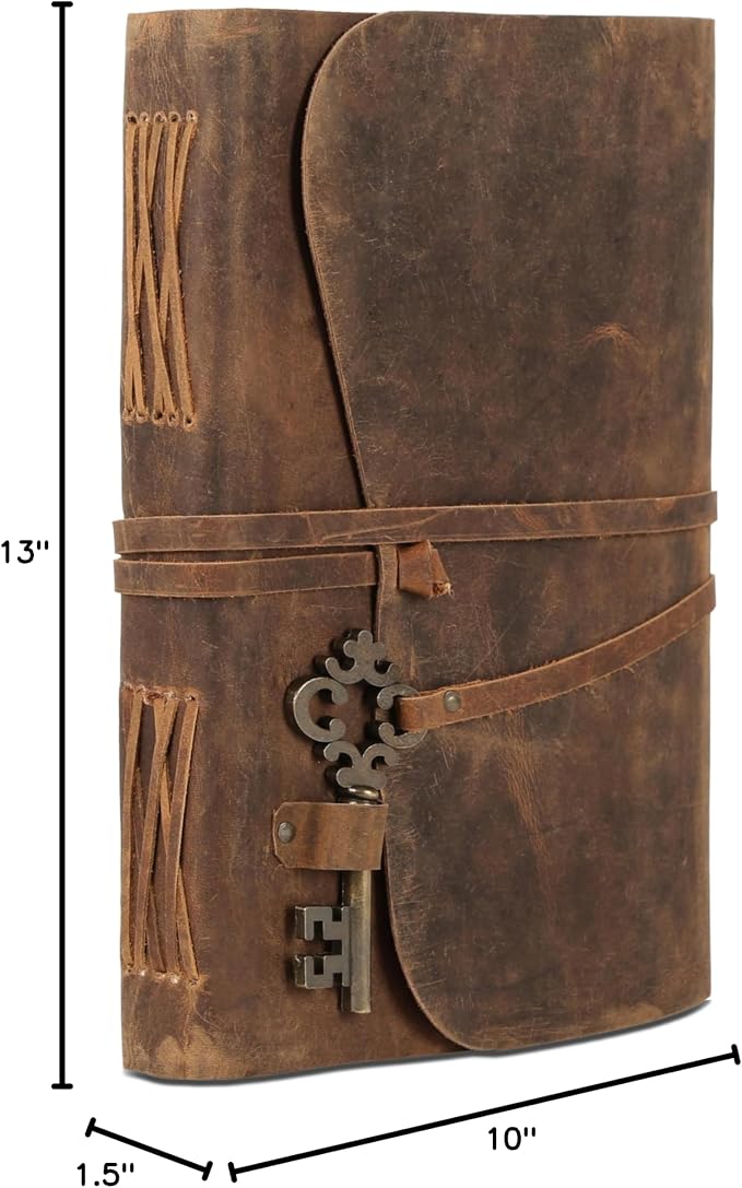 Leather Journal with Deckle Edge Paper 8x6 inch and Vintage Key | Handmade - Image 9