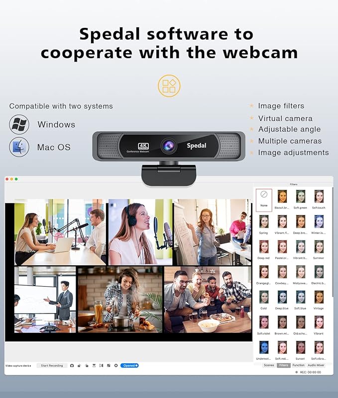 Spedal 4K UHD Webcam with Built-in AI Noise Reduction Dual Microphones,120° Wide Angle Zoomable Webcam with Remote and Software Control for Conferencing/Streaming/Online Teaching/Video Calling-DeskLoop Office