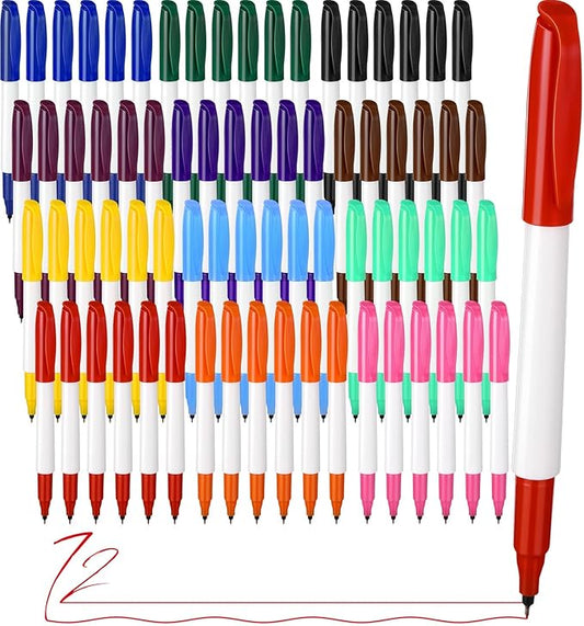 72 Pack 0.4mm Ultra Fine Point Permanent Marker Bulk, Fine Tip Permanent Markers Set, Quick Dry, Waterproof, Durable, Works on Paper, Glass, Ceramic, Plastic, Wood, Rock, Metal (12 Colors)-DeskLoop Office