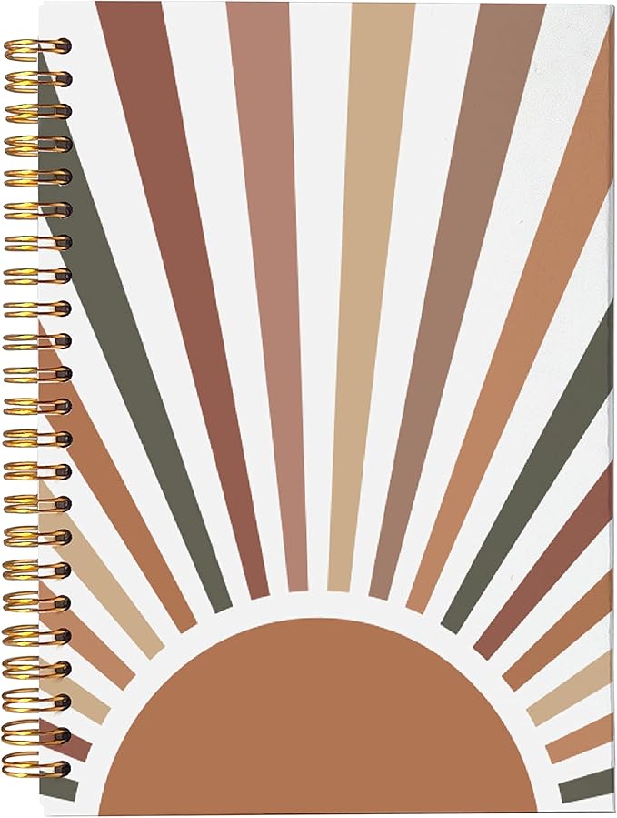 VNWEK Boho Sun Sunrise Sunset Colorful Sunshine Spiral Notebook Journal 5.5×8.3 Inch,Boho Mid-Century Modern Art Lined Hardcover Spiral Notebook for Work Notes Journaling,Boho Gifts for Women Girls-DeskLoop Office