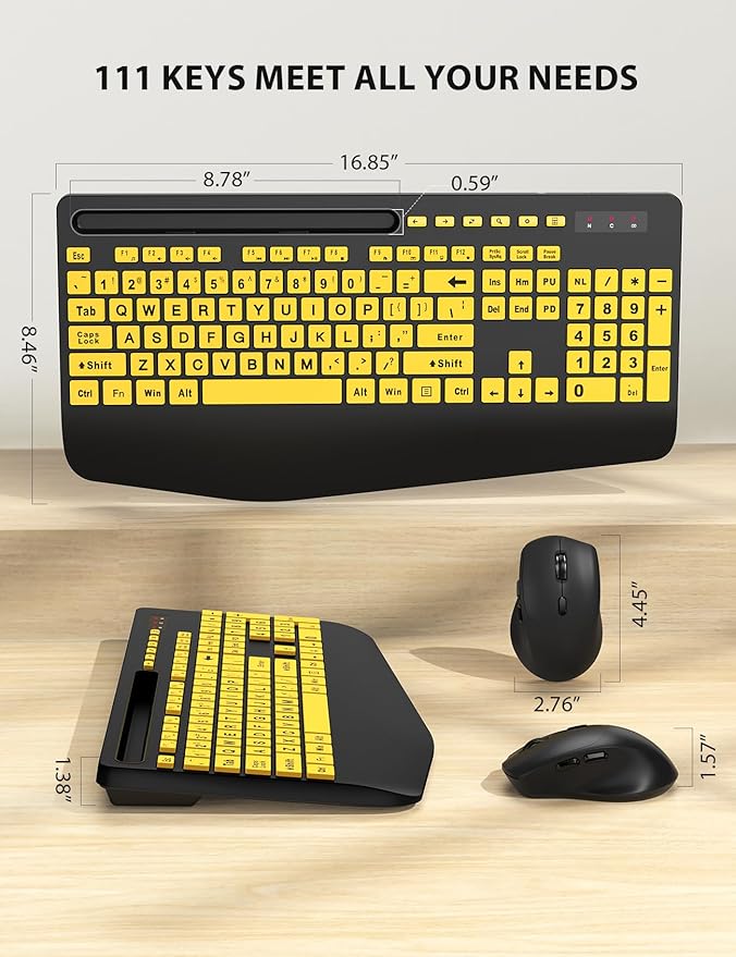 Wireless Keyboard and Mouse Combo - Large Print Ergonomic Keyboard with Wrist Rest, Phone Holder, Sleep Mode, Silent 2.4GHz Keyboard Mouse Set for Computer, Laptop, PC, Mac, Windows - Trueque-DeskLoop Office