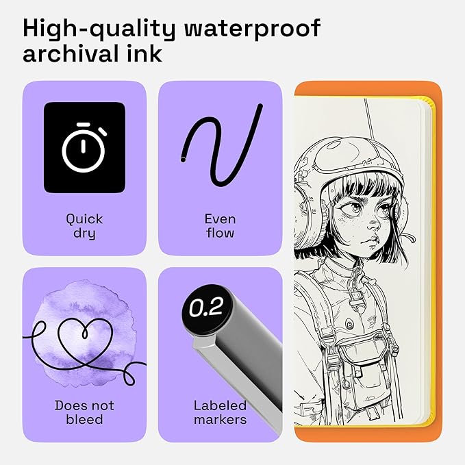 ARTISTRO Set of 9 Fineliner Pens - Black Micro Pens with Ultra Fine Tips for Drawing, Sketching, Writing, Journaling and Technical Illustration - Waterproof Archival Ink-DeskLoop Office