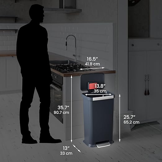 iTouchless SoftStep 13.2 Gal / 50L Step Pedal Kitchen Trash Can with Odor Filter, Stainless Steel Trim Dent-Proof Durable Construction, Garbage Bin with Lid for Home Office, Bedroom, Black Plastic-DeskLoop Office