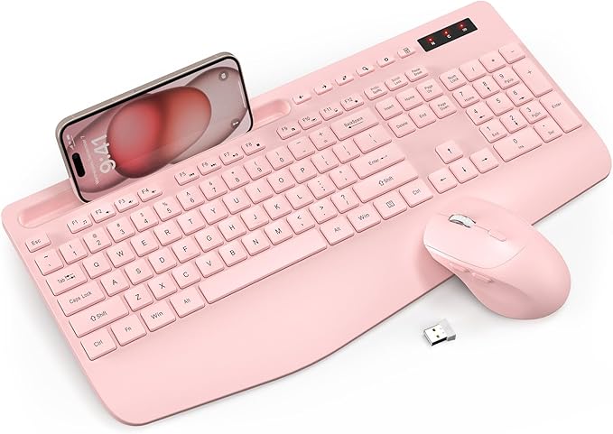Wireless Keyboard and Mouse Combo - Full-Sized Ergonomic Keyboard with Wrist Rest, Phone Holder, Sleep Mode, Silent 2.4GHz Cordless Keyboard Mouse Combo for Computer, PC, Laptop, Mac, Windows -Trueque-DeskLoop Office